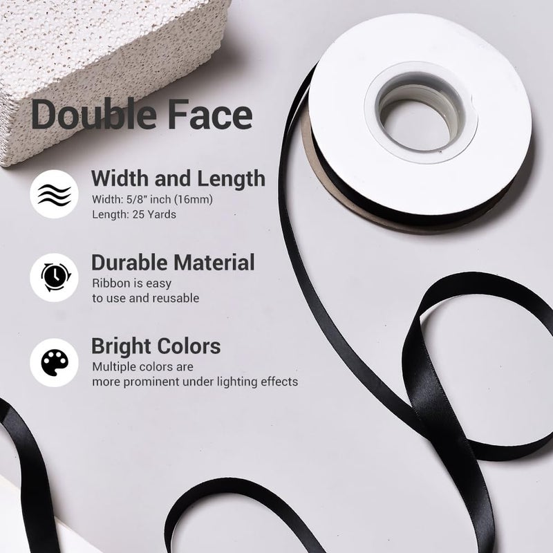 YAMA Black Double Face Satin Ribbon 5/8" 25 Yards Black Ribbon for Gift Package Wrapping,Floral Design,Hair Bow Clip Making,Crafting,Sewing,Wedding Decor - Image 3